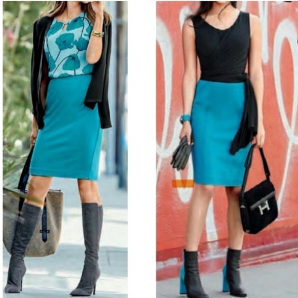 CAbi Dresses & Skirts - CAbi Teal Blue Sigourney Stretch Pencil Skirt with Side Zipper Size 4 Workwear